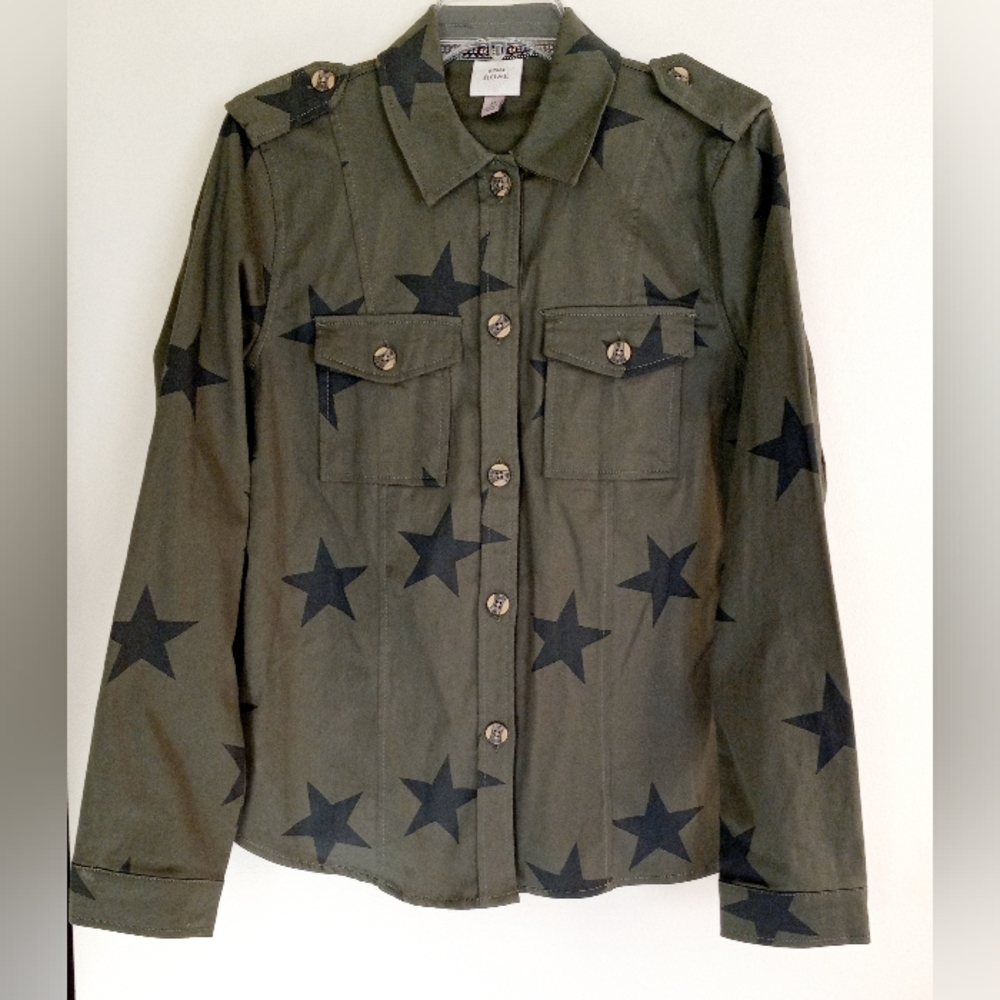 Knox Rose M olive green and star print utility jacket/shirt button down